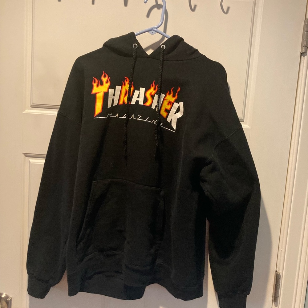 Thrasher flame hoodie black Large